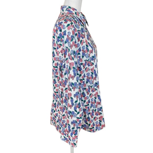 Talbots Button-up Shirt Size M Red Blue Pinecones Cotton Long Roll-Tab Sleeves - Picture 4 of 7